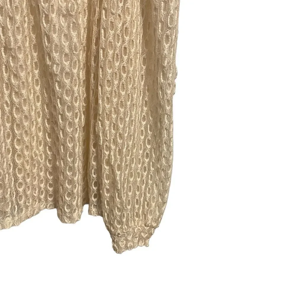 Zara Cream Embroidered Scoop Neck Puff Sleeve Blouse Shear Size MED